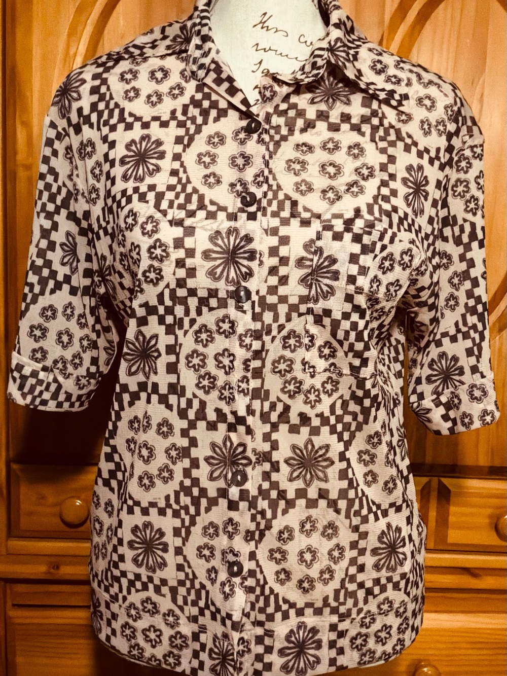 Urban Outfitters Retro Printed Mesh Top 3/4 Sleeve - Size XS/TP